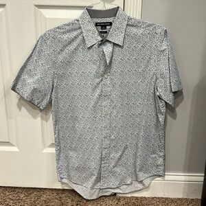 Michael Kors White and Blue Floral Short Sleeve Button Down